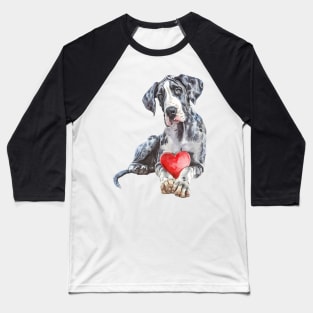 Valentine Great Dane Holding Heart Baseball T-Shirt